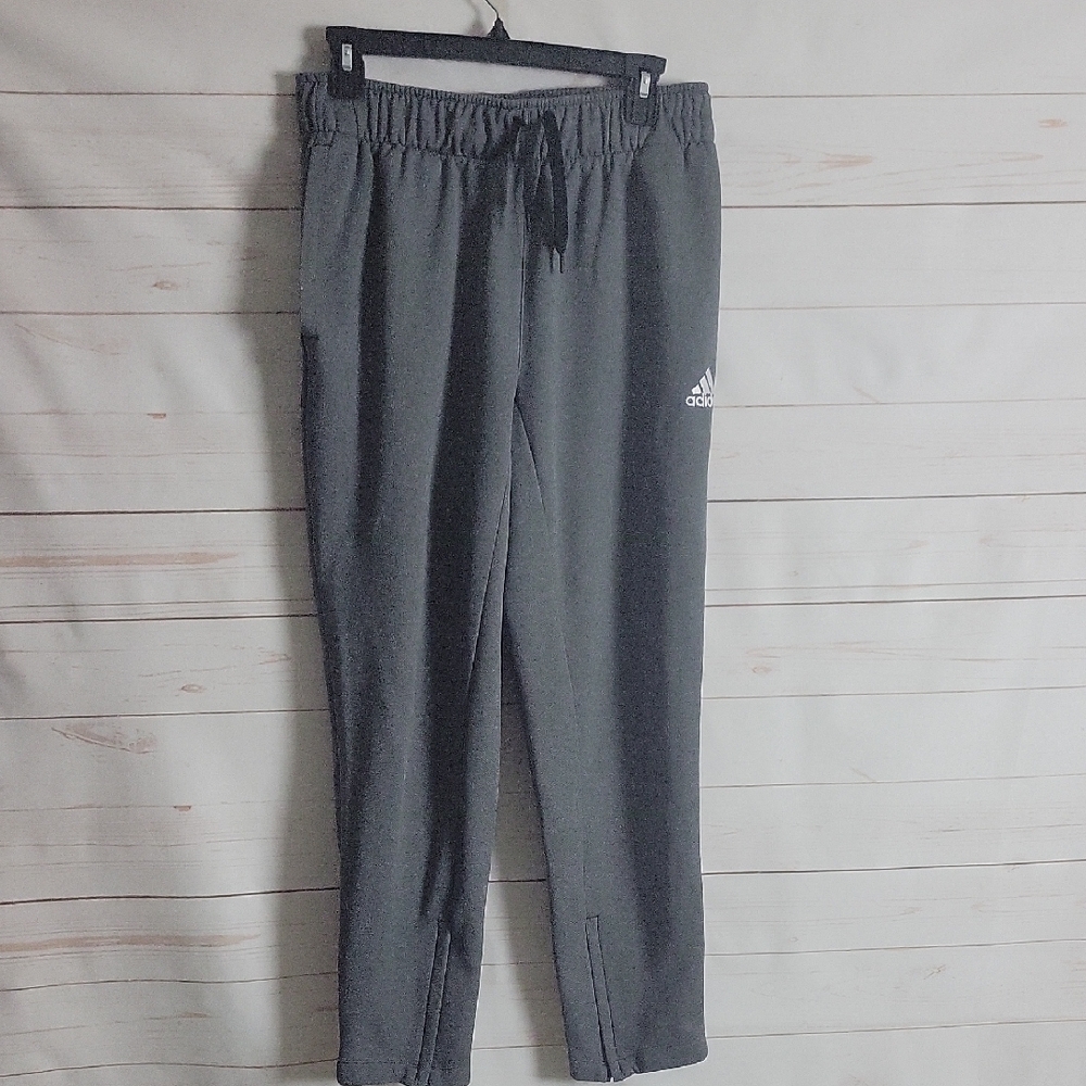 Adidas Gray Activewear Gray Elastic Drawstring Waist Pants With Pockets Medium